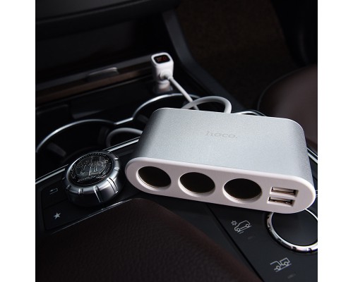 АЗУ с разветвителем прикуривателя Hoco Z13 (3 порта+2USB/2.1A+LCD) (00000041722_1)