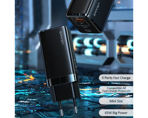 СЗУ Usams US-CC110 GaN Mini 65W (2Type-C/1USB QC) (00000039674_2)