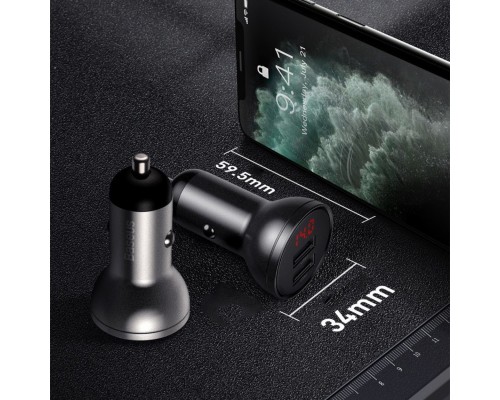 АЗУ Baseus Digital Display Dual USB 4.8A Car Charger 24W with Three Primary Colors 3-in-1 Cable USB (00000039342_1)