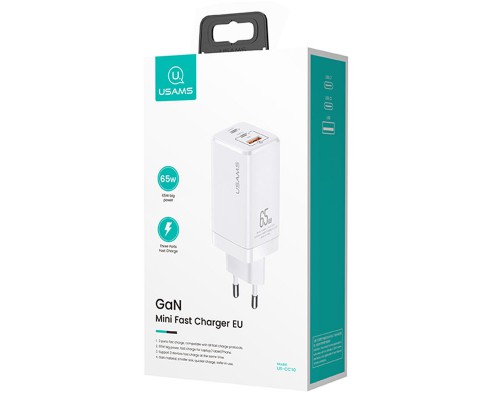СЗУ Usams US-CC110 GaN Mini 65W (2Type-C/1USB QC) (00000039674_1)