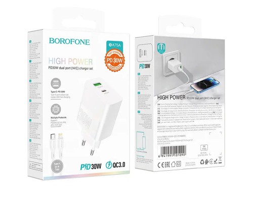 СЗУ Borofone BA75A PD30W+QC3.0 + Type-C + Lightning (00000064371_1)