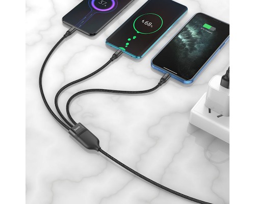 Дата кабель Hoco U104 Ultra 6A 3in1 Lightning -MicroUSB-Type-C (1.2m) (00000055899_1)