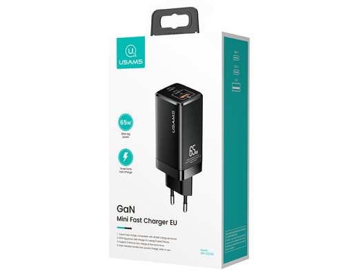 СЗУ Usams US-CC110 GaN Mini 65W (2Type-C/1USB QC) (00000039674_2)