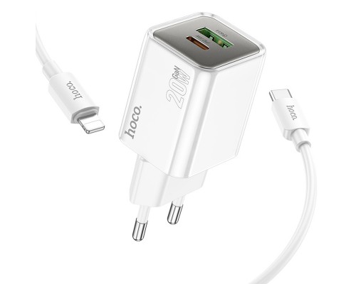 СЗУ Hoco N46 Glorious PD20W+QC3.0 (1USB-A/1C) + Type-C to Lightning (00000073952_1)
