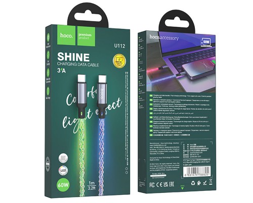 Дата кабель Hoco U112 Shine Type-C to Type-C 60W (1m) (00000069082_1)