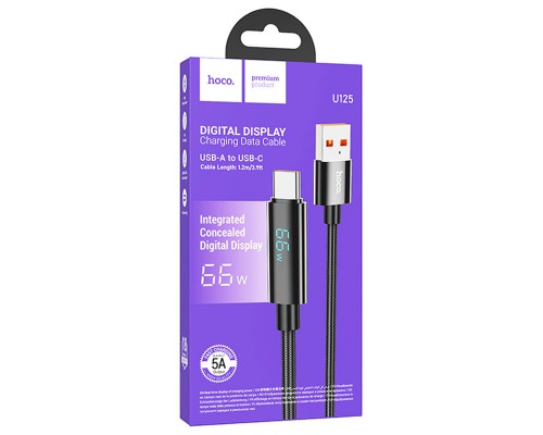 Дата кабель Hoco U125 Benefit 5A USB to Type-C with display (1.2m) (00000069092_1)