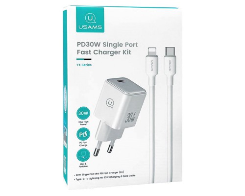 СЗУ Usams US-CC186 PD30W 1C + US-SJ610 Type-C to Lightning PD YX Series (00000070769_1)