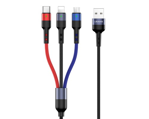 Дата кабель Usams US-SJ410 U26 3in1 USB to Combo 2A (0.35m) (00000036475_1)