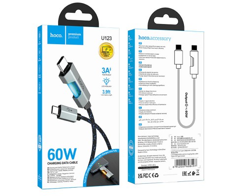 Дата кабель Hoco U123 Regent colorful 60W Type-C to Type-C (1.2m) (00000069114_2)