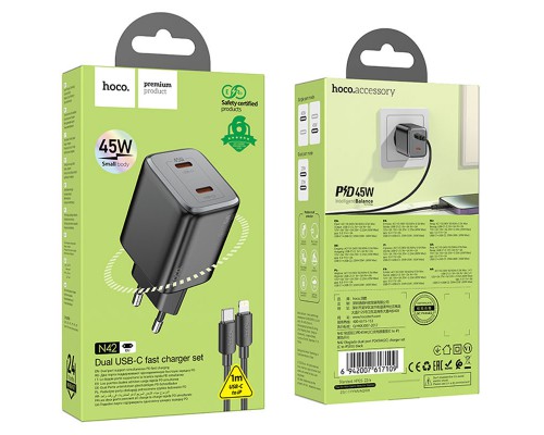 СЗУ Hoco N42 Elogiado 2C PD45W + Type to Lightning (00000069115_1)