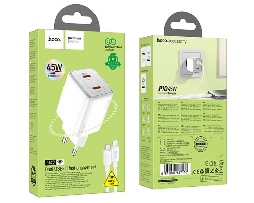 СЗУ Hoco N42 Elogiado 2C PD45W + Type to Lightning (00000069115_2)