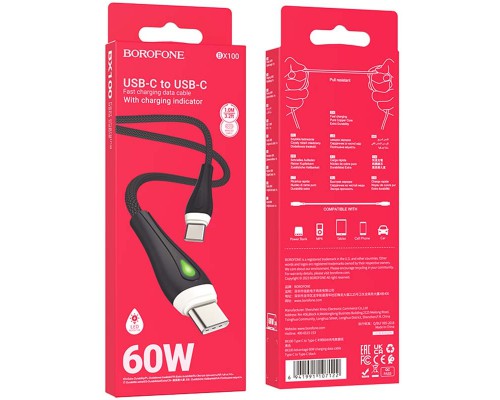 Дата кабель Borofone BX100 Advantage 60W Type-C to Type-C (1m) (00000067644_1)
