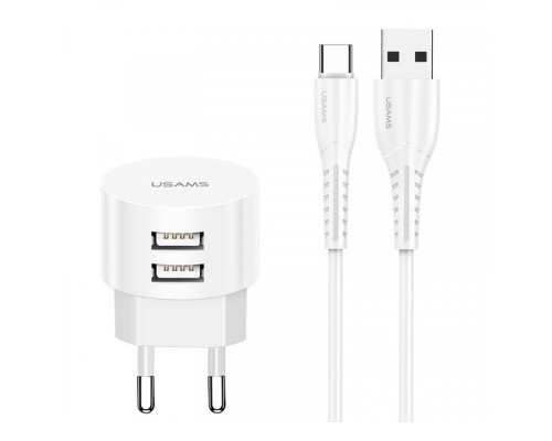 СЗУ USAMS T20 Dual USB Round Travel Charger (EU)+U35 Type-C cable (00000036180_1)