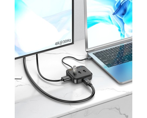 Переходник HUB Hoco HB37 Easy link 6-in-1 Multiport Adapter (HDTV+RJ45+USB3.0+USB2.0*2+PD100W) (00000066078_1)