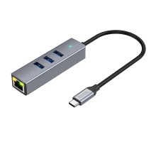 Переходник HUB Hoco HB34 Easy link Type-C Gigabit network adapter (Type-C to USB3.0*3+RJ45) (00000066079_1)