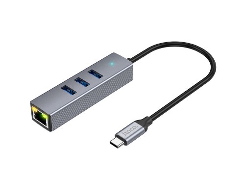 Переходник HUB Hoco HB34 Easy link Type-C Gigabit network adapter (Type-C to USB3.0*3+RJ45) (00000066079_1)