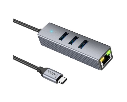 Переходник HUB Hoco HB34 Easy link Type-C Gigabit network adapter (Type-C to USB3.0*3+RJ45) (00000066079_1)