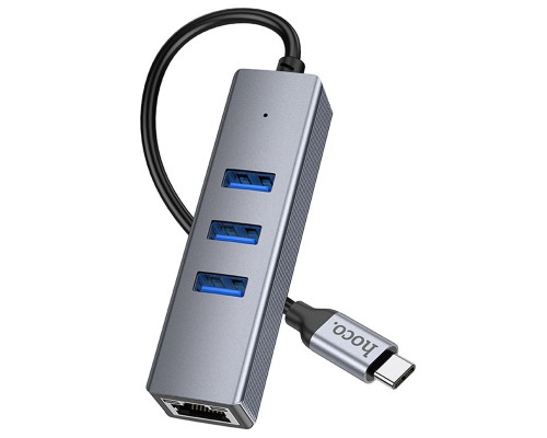 Переходник HUB Hoco HB34 Easy link Type-C Gigabit network adapter (Type-C to USB3.0*3+RJ45) (00000066079_1)