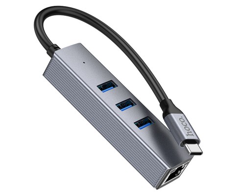 Переходник HUB Hoco HB34 Easy link Type-C Gigabit network adapter (Type-C to USB3.0*3+RJ45) (00000066079_1)