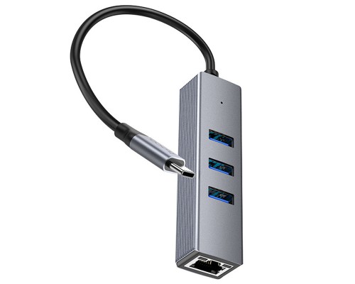 Переходник HUB Hoco HB34 Easy link Type-C Gigabit network adapter (Type-C to USB3.0*3+RJ45) (00000066079_1)
