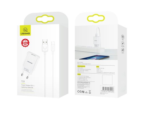 СЗУ USAMS T21 Charder kit - T18 single USB + Uturn Lightning cable (00000049238_1)