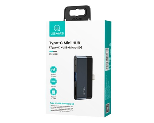 Переходник HUB Usams US-SJ491 Type-C Mini Hub (Type-C + USB + Micro SD) (00000049255_1)