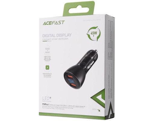 АЗУ Acefast B7 metal car charger 45W (USB-A + USB-A) with digital display (00000065903_1)