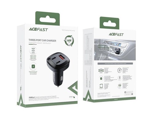 АЗУ Acefast B3 66W(USB-C+USB-C+USB-A) three-port metal car charger (00000065906_1)