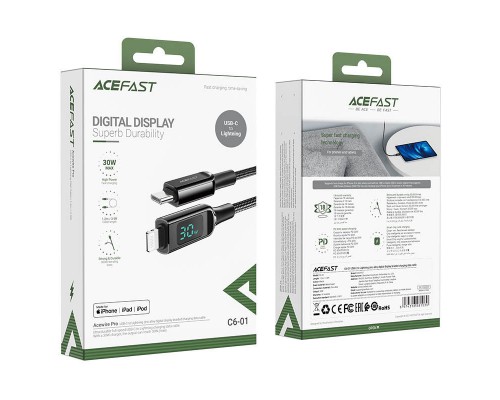 Дата кабель Acefast MFI C6-01 USB-C to Lightning zinc alloy digital display braided (1m) (00000065908_1)