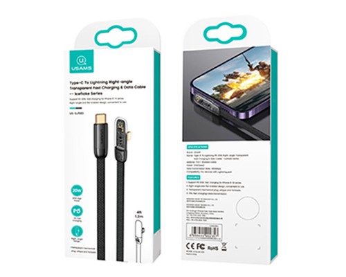Дата кабель USAMS US-SJ586 Type-C to Lightning PD 20W Right-angle (2m) (00000062632_1)