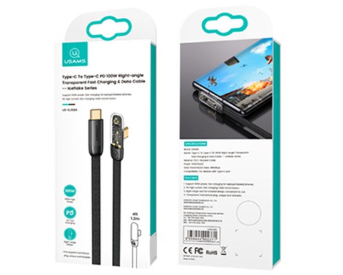 Дата кабель USAMS US-SJ587 Type-C to Type-C PD 100W Right-angle (2m) (00000062634_1)
