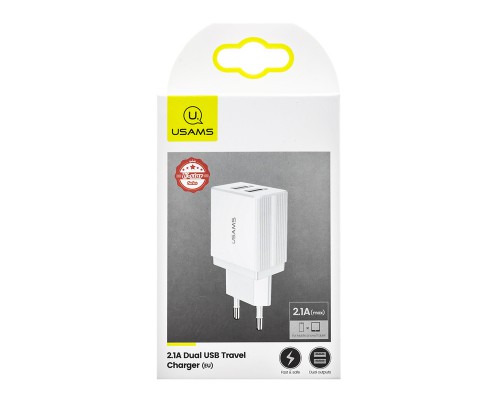 СЗУ USAMS US-CC090 T24 2.1A Dual USB Travel Charger （EU） (00000034482_1)