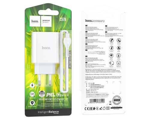 СЗУ HOCO C97A PD20W+QC3.0 (1USB/1Type-C/3A) + Type-C to Type-C (00000062809_1)