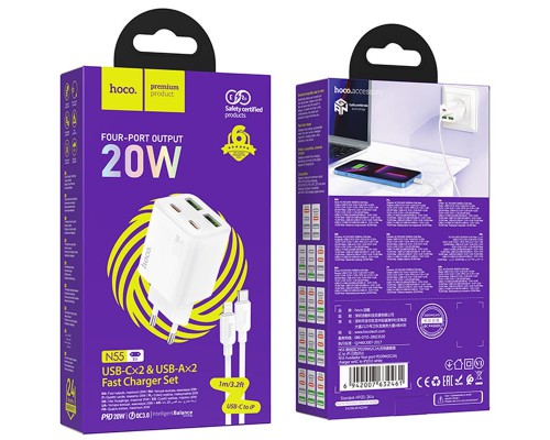 СЗУ Hoco N55 Fundador PD20W four-port (2USB-A/2C) + Type-C to Lightning (00000074138_2)