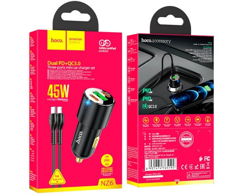 АЗУ Hoco NZ6 PD45W (2Type-C/1USB) + Type-C to Lightning (00000064596_1)