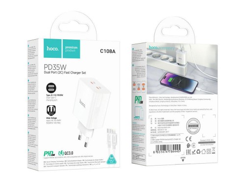 СЗУ Hoco C108A PD 35W (2 Type-C) + Type-C to Lightning (00000064602_1)