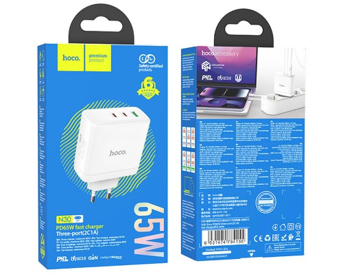 СЗУ Hoco N30 Glory PD65W (2Type-C/1USB) (00000064610_1)