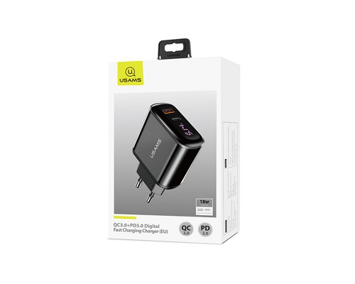 СЗУ USAMS US-CC085 T23 QC3.0+PD3.0 18W Digital Display Fast Charger （EU） (00000034483_1)