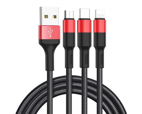 Дата кабель Hoco X26 Xpress 3in1 Lightning -MicroUSB-Type-C (1m) (00000035244_3)