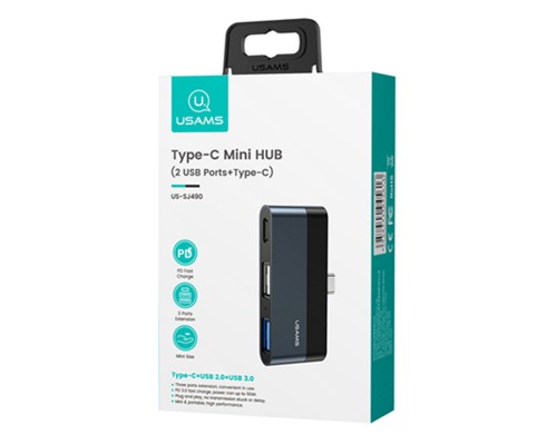 Переходник HUB Usams US-SJ490 Type-C Mini Hub (2USB port + Type-C) (00000049254_1)