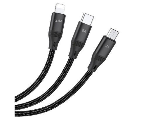 Дата кабель Hoco U104 Ultra 6A 3in1 Lightning -MicroUSB-Type-C (1.2m) (00000055899_1)
