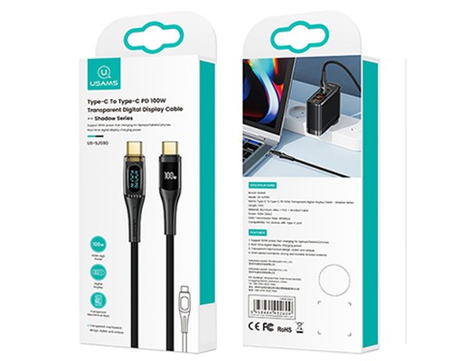 Дата кабель USAMS US-SJ591 Type-C to Type-C PD 100W Transparent Digital Display Cable (2m) (00000062629_1)