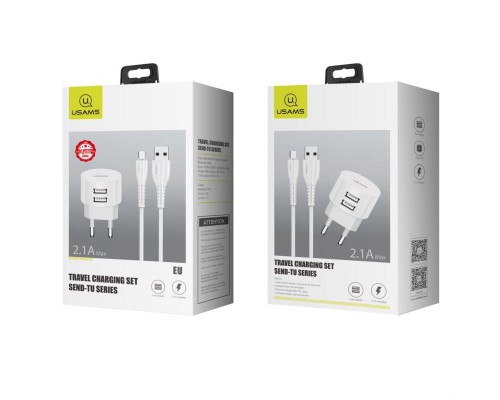 СЗУ USAMS T20 Dual USB Round Travel Charger (EU)+U35 Type-C cable (00000036180_1)