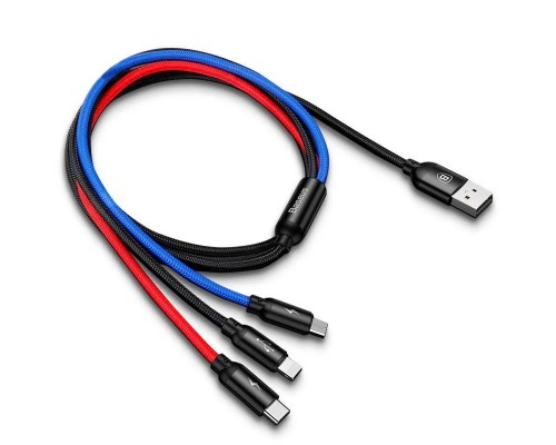 АЗУ Baseus Digital Display Dual USB 4.8A Car Charger 24W with Three Primary Colors 3-in-1 Cable USB (00000039342_1)