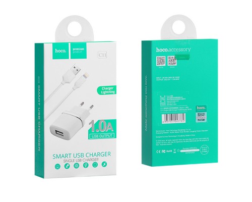 СЗУ Hoco C11 Charger + Cable (Lightning) 1.0A 1USB (00000031018_1)