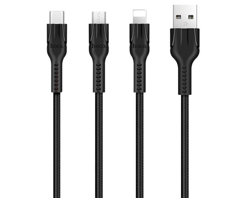 Дата кабель Hoco U31 "Benay" 3in1 Lightning -MicroUSB-Type-C (1.2m) (00000052982_1)