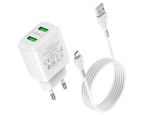 СЗУ HOCO N6 QC3.0 (2USB/3A) + USB - MicroUSB (00000049065_1)