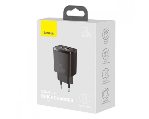 СЗУ Baseus Compact Quick Charger 20W QC+ PD (Type-C + 1USB) (CCXJ-B) (00000048312_1)