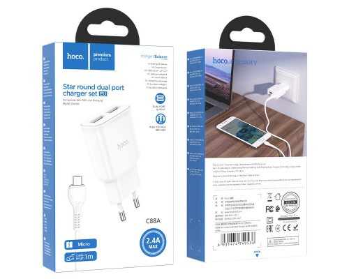 СЗУ HOCO C88A (2USB/2.4A) + MicroUSB (00000055845_1)