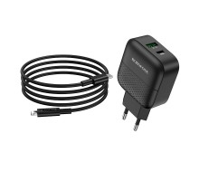СЗУ Borofone BA46A PD 18W+QC3.0 (1USB/1Type-C/3A) + Type-C to Lightning (00000055893_1)